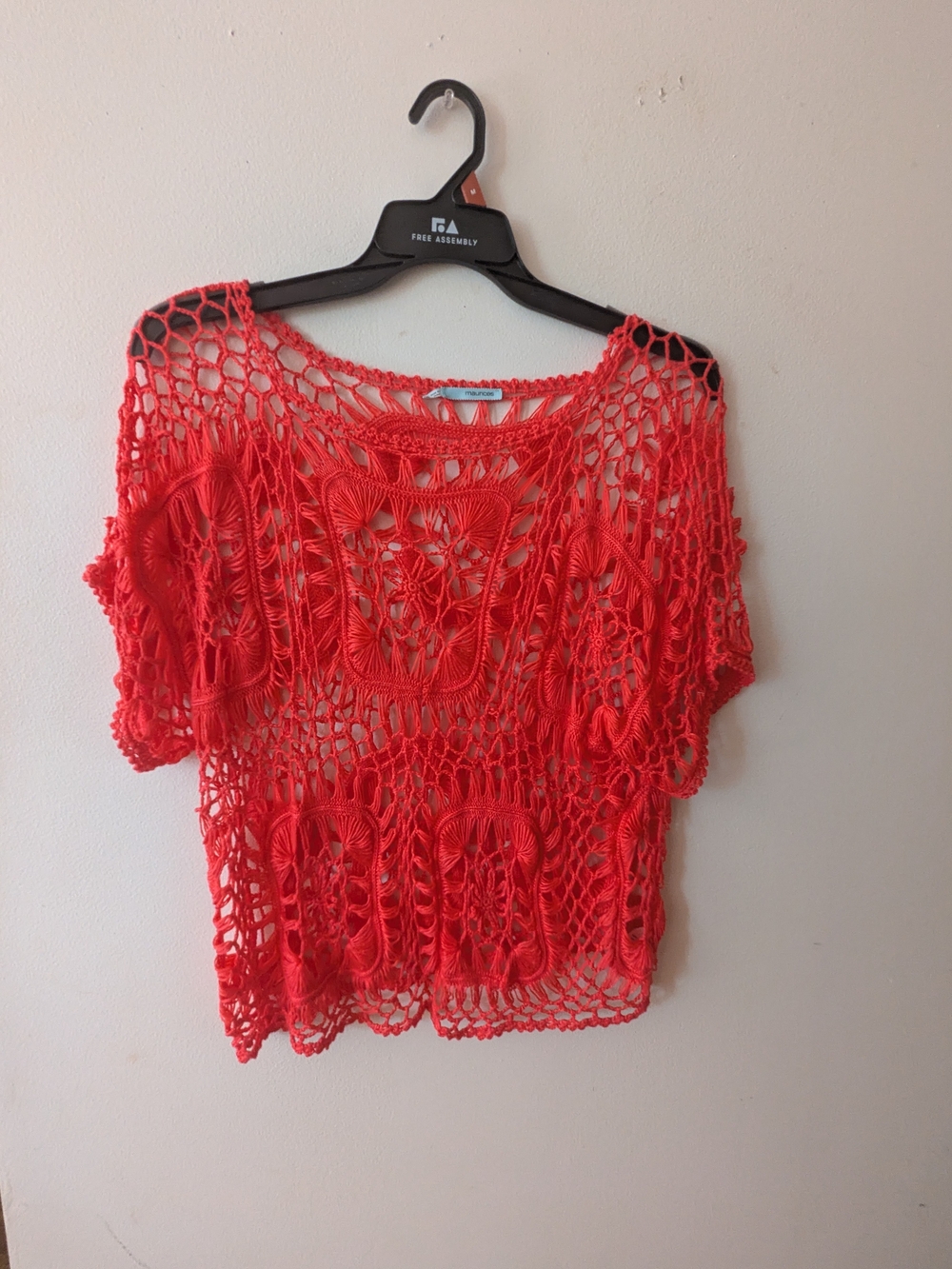 Maurices Red Crochet Openwork Short Sleeve Tunic XL